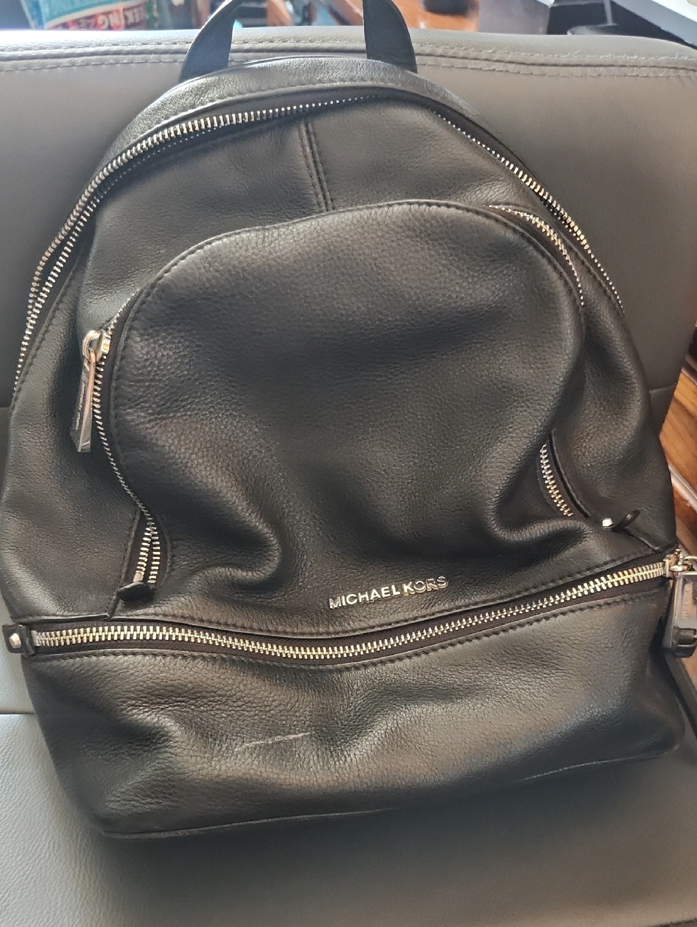 Michael Kors Black Pebbled Leather Backpack with Silver Hardware